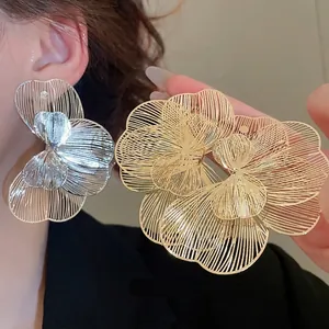 Boucles D'oreilles Puces Fleur Creuse Avec Tige En Argent Sterling 925 Mode Pétale Filigrane Pour Femmes