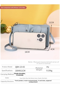 Detailed blue elephant cartoon crossbody bag dimensions 18x4x11cm with internal card slots