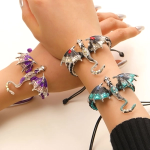 Adjustable dragon charm bracelets with enamel detail and woven cord for men and women