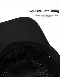 Detail view of the black breathable mesh lining and cotton sweatband on the cap