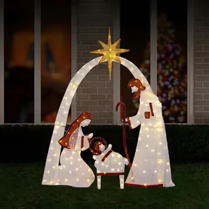 Outdoor lighted Christmas nativity scene lawn decoration with warm white LED lights