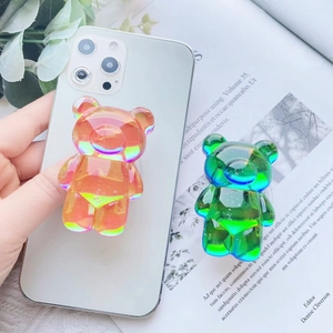 3D cute gradient bear foldable phone socket stand with high transparency resin finish