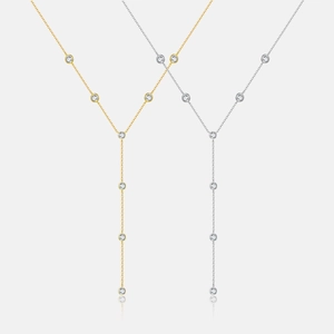 925 Sterling Silver Y-Shape Rhinestone Necklace For Women Minimalist Gold Silver Plated Lariat Pendant Necklaces Clavicle Chain