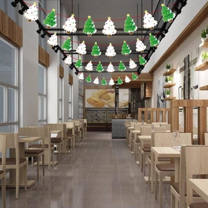 Green and white Christmas tree paper banner garland for holiday cafe interior decoration