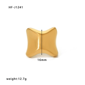 Macro detail of gold plated concave irregular stainless steel ring with 16mm size specs