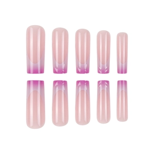 Pink and purple gradient French press-on nails with ripple effect and glossy finish