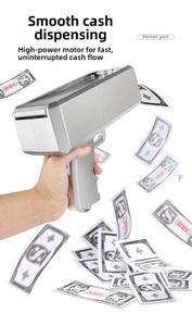 Detail view of electric money gun showing high-power motor and smooth bill dispensing