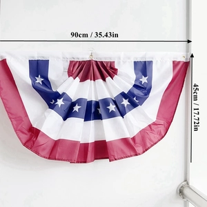 US Independence Day pleated fan flag 90x45cm with dimensions shown on white wall