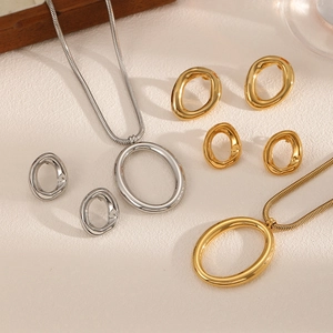Minimalist 18k gold and silver stainless steel necklace and hoop earring jewelry set