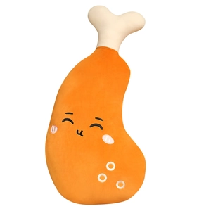 Cute cartoon fried chicken leg plush pillow with smiling face