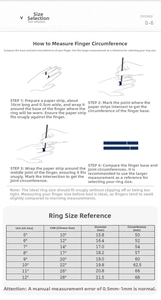 Size guide for minimalist 4mm stainless steel rings with measurement instructions