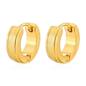 Polished and frosted gold stainless steel hoop earrings for a minimalist fashion look