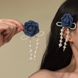 Molletta Per Capelli Fiore Rosa Denim Perla Artificial Sintetica Fiocco Nappa Clip Becco D'Anatra Dolce Accessori Capelli Vintage Per Donne