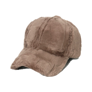 Winter warm plush baseball cap in warm brown faux rabbit fur with a classic curved brim