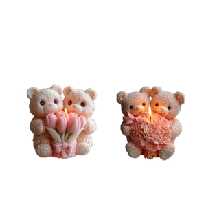 Creative bear bouquet silicone molds for DIY scented candles with textured knit finish
