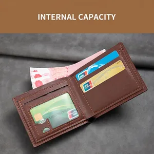 Brown bi-fold short wallet for men with card slots and bill compartment