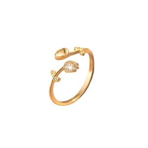 Minimalist gold tulip open ring featuring sparkling micro-pave diamonds for women