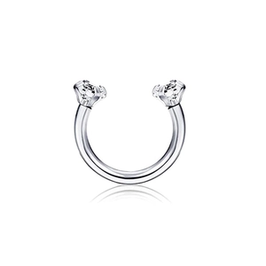 Set of stainless steel horseshoe rings with sparkling heart-shaped cubic zirconia studs