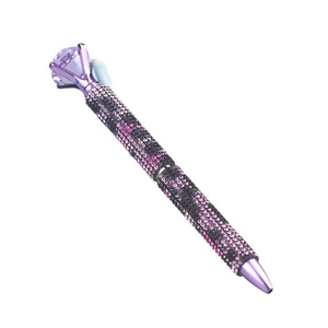 Purple leopard print rhinestone ballpoint pen with a large crystal diamond on top