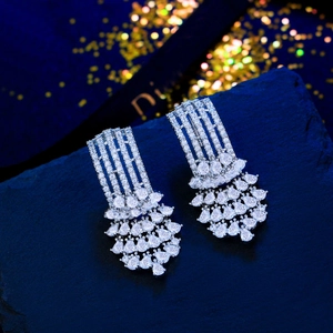 Luxurious S925 silver drop earrings with shimmering micro-pave cubic zirconia crystals