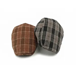 British style checkered ivy caps for men and women in brown and grey plaid patterns