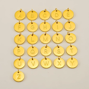 Round Alphabet Letter Initial Pendant 304 Stainless Steel 18K Gold Plated Engraved Mirror Disc For DIY Jewelry Making