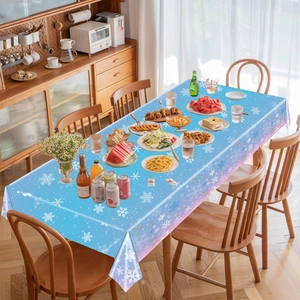 Rectangular blue and purple gradient snowflake party tablecloth for birthday celebrations