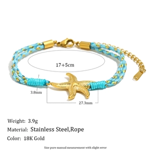 Details des geflochtenen Armbands mit 18K Gold-Seestern-Anhänger und Abmessungen