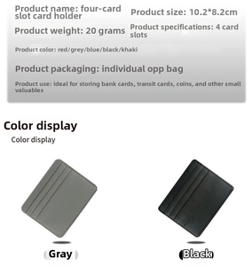 Detail view of 4-slot card holder measuring 10.2x8.2cm in grey and black faux leather