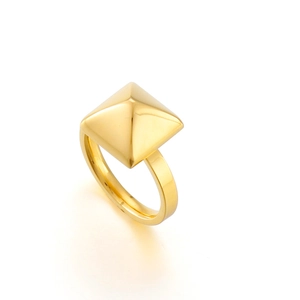 Geometric Pyramid Ring Stainless Steel Square Cone Gold Color Punk Style Jewelry For Men And Women