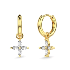 Elegant S925 silver gold-plated clover earrings featuring marquise-cut crystal stones