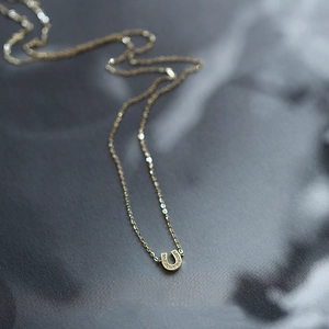 Minimalist 14K gold plated S925 silver horseshoe necklace with sparkling crystal inlay