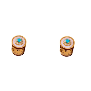 Vintage gold turquoise earrings with zircon surround and mother of pearl inlay