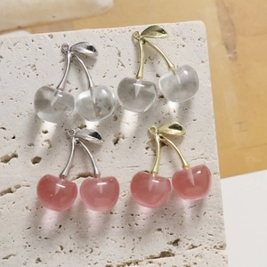 Translucent cherry pendants in pink and clear resin with gold and silver leaf accents