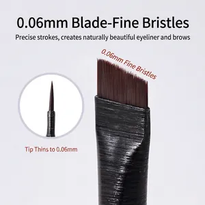 0.06mm ultra-thin angled eyeliner brush with synthetic bristles and black handle