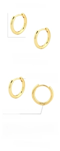 Detail view of gold-plated geometric U-shape hoop earrings showing 18x3mm size and weight