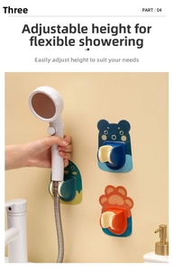 Cartoon animal shower head holder with punch-free adhesive mount for easy bathroom installation