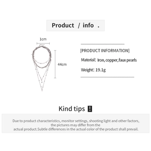 Detailed size and material chart for multi-layer faux pearl pendant sweater necklace