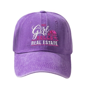 Classic washed purple cotton baseball cap with embroidered Girl Sells Real Estate slogan