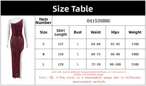 Guide des tailles détaillé pour robe en maille floquée incluant longueur, taille et hanches
