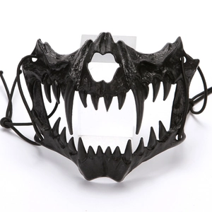 Japanese style black half-face demon skull mask with sharp teeth for Cosplay