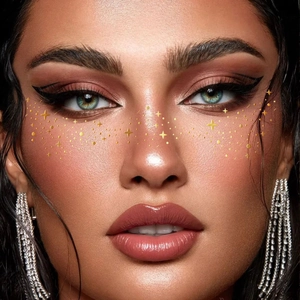 Golden metallic freckle tattoo stickers featuring star patterns for costume party makeup