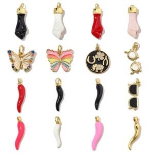 DIY Jewelry Charms Pendants Copper Enamel Zircon Shell Butterfly Horn Figa Hand Sunglasses For Necklace Earring Making