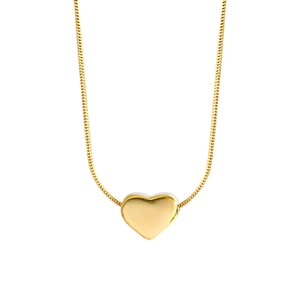Minimalist gold heart pendant necklace in titanium steel on a white background