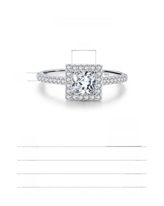 Detailed specs showing S925 sterling silver square halo ring weight and dimensions
