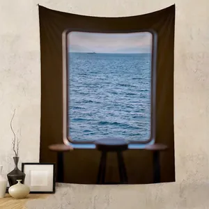 Arazzo Finestra Vista Mare Poliestere Decorazione Parete Camera Da Letto Moderno Paesaggio Estetico Casa