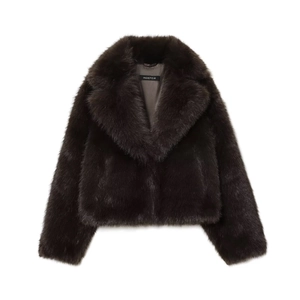 Manteau En Fausse Fourrure Pour Femmes Veste Courte Col À Revers Manches Longues Fermeture Éclair Hiver Mode Chic