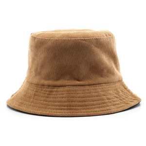 Classic camel corduroy bucket hat with reinforced brim for women outdoor sun protection