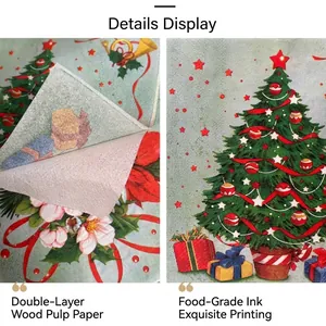 Christmas tree printed napkins with double-layer wood pulp and food-grade ink for party