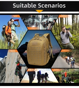 Detailed outdoor tactical backpack with laser-cut MOLLE system for hiking and sports